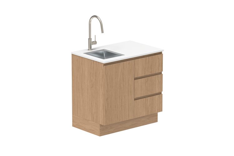 ADP Laundry Essentials - Door &amp; Drawer Floor Cabinet, Option: Left Hand Sink, Size: 900mm, Top: Cherry Pie