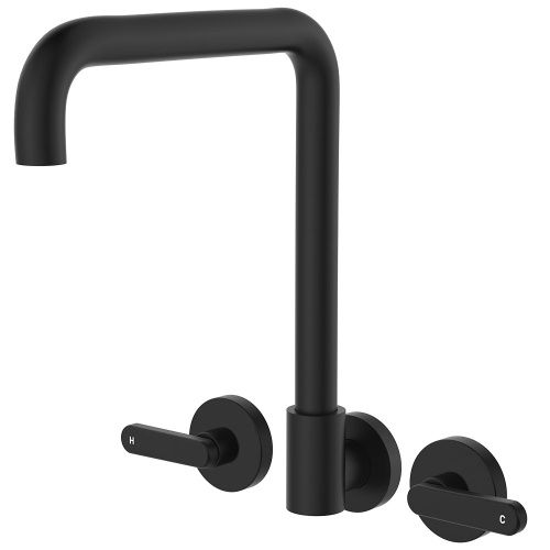 Kaya Lever Taps Squareline Wall Set, Finish: Matte Black