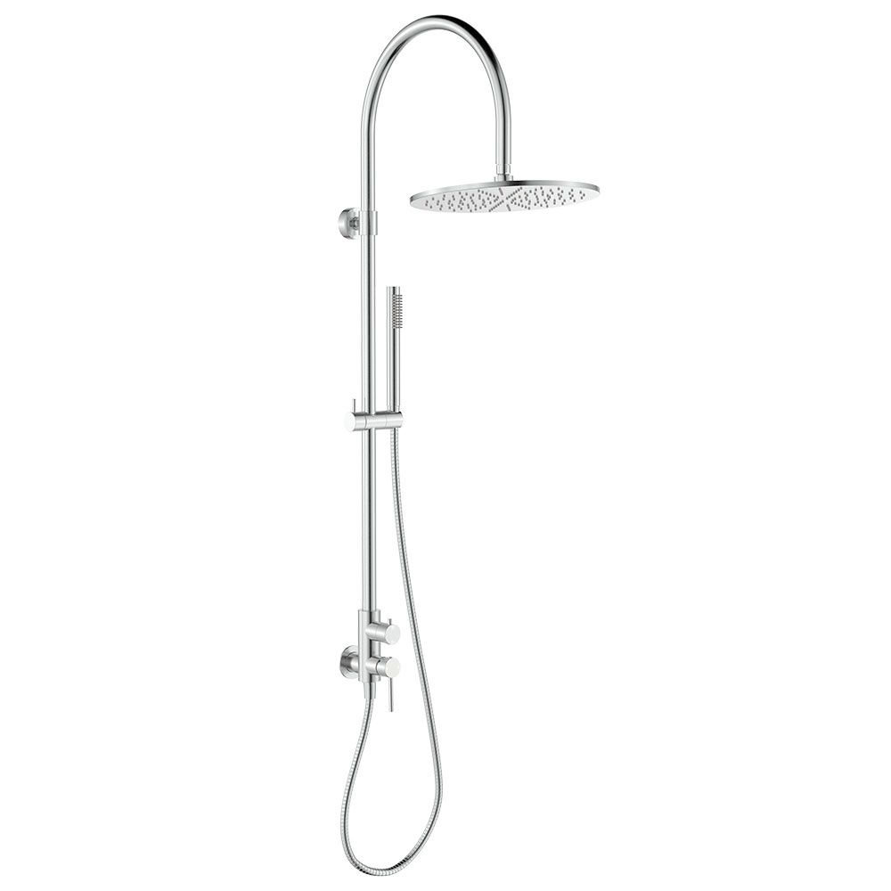 Kaya Wall Mounted Outdoor Twin Shower, Colour: Brushed Stainless Steel