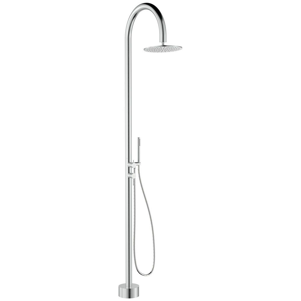 Kaya Floor Mounted Outdoor Twin Shower, Colour: Brushed Stainless Steel