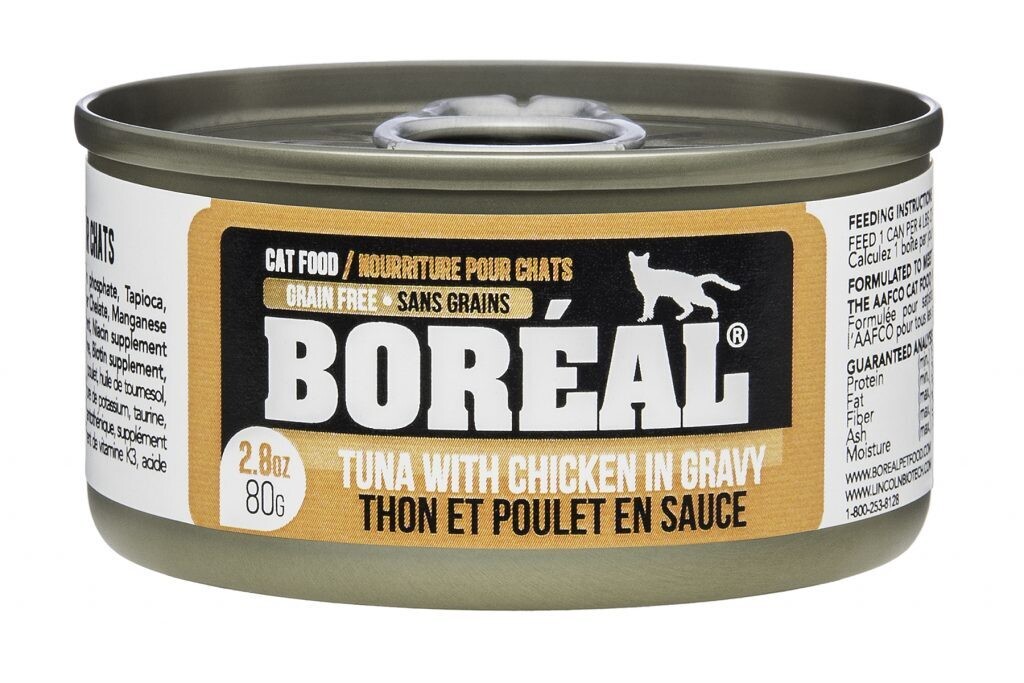 BORÉAL Nourriture en conserve – Formule Thon et Poulet en sauce 80gr