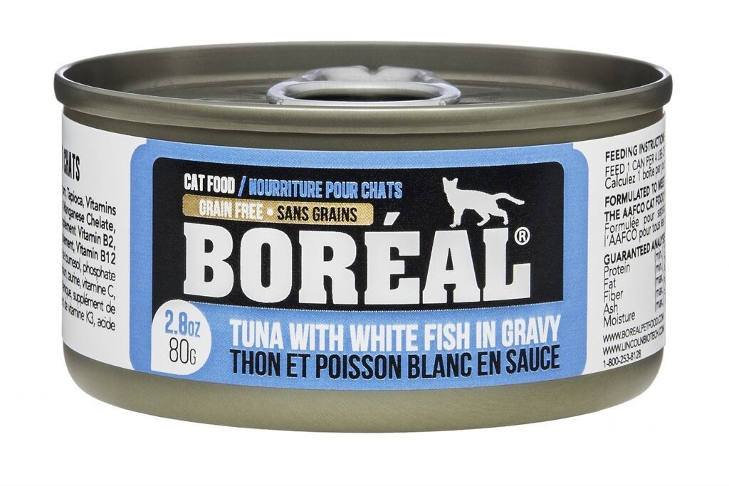 BORÉAL Nourriture en conserve – Formule Thon et Poisson Blanc en sauce 80gr