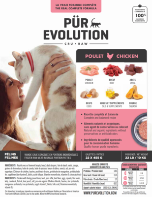 PUR EVOLUTION Nourriture crues – Poulet pour chat