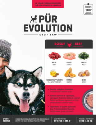 PUR EVOLUTION Nourriture crues – Bœuf et Poulet pour chien
