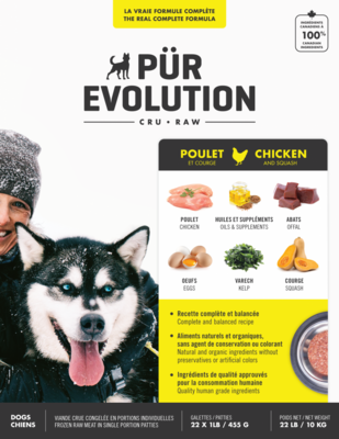 PUR EVOLUTION Nourriture crues – Poulet et Courge pour chien