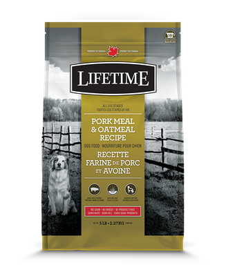 LIFETIME Nourriture sèche – Porc et Avoine pour chien 11.4 KG