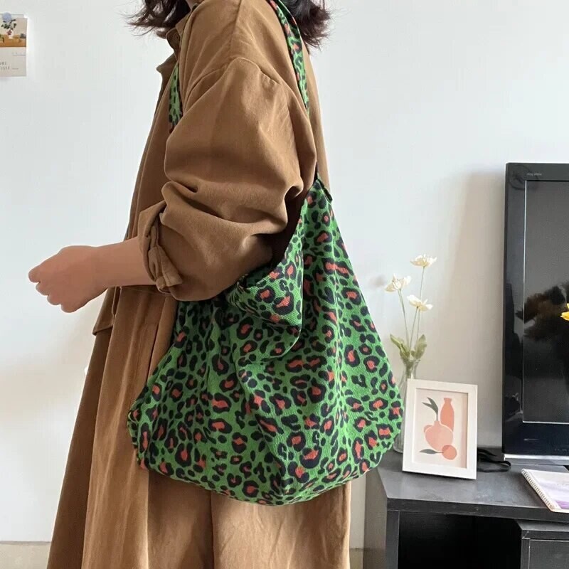 Leopard Print Corduroy Shoulder Bag