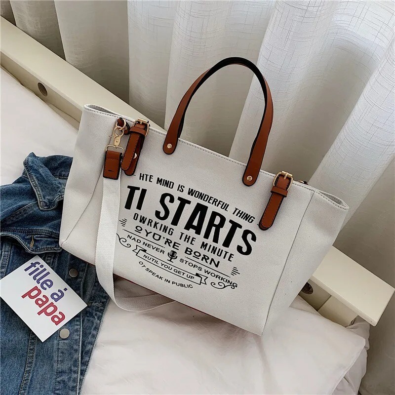 The Yogodlns Large Canvas Tote Bag, Colors: White