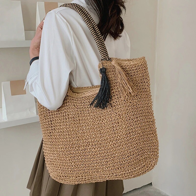 Straw Weave Tassel Summer Tote Bag