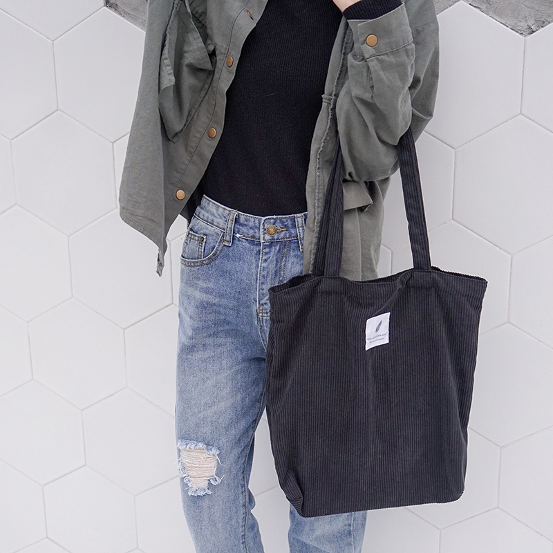 Chic Corduroy Shoulder Bag, Colors: Black