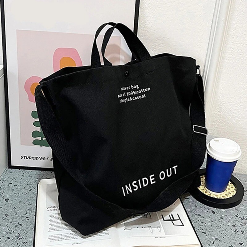 Inside Out Canvas Tote Bag, Colors: Black