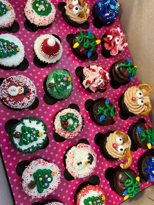 1 Dozen CHRISTMAS Themed Mini Cupcakes Variety Flavors
