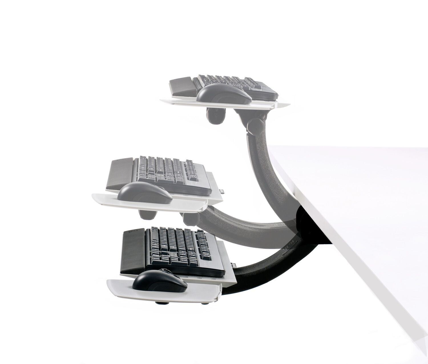 Tiers T3 – small phenolic keyboard tray with sit/stand arm -