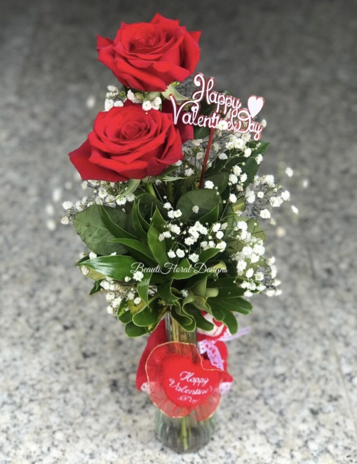 Valentines rose &amp; teddy vase arrangement