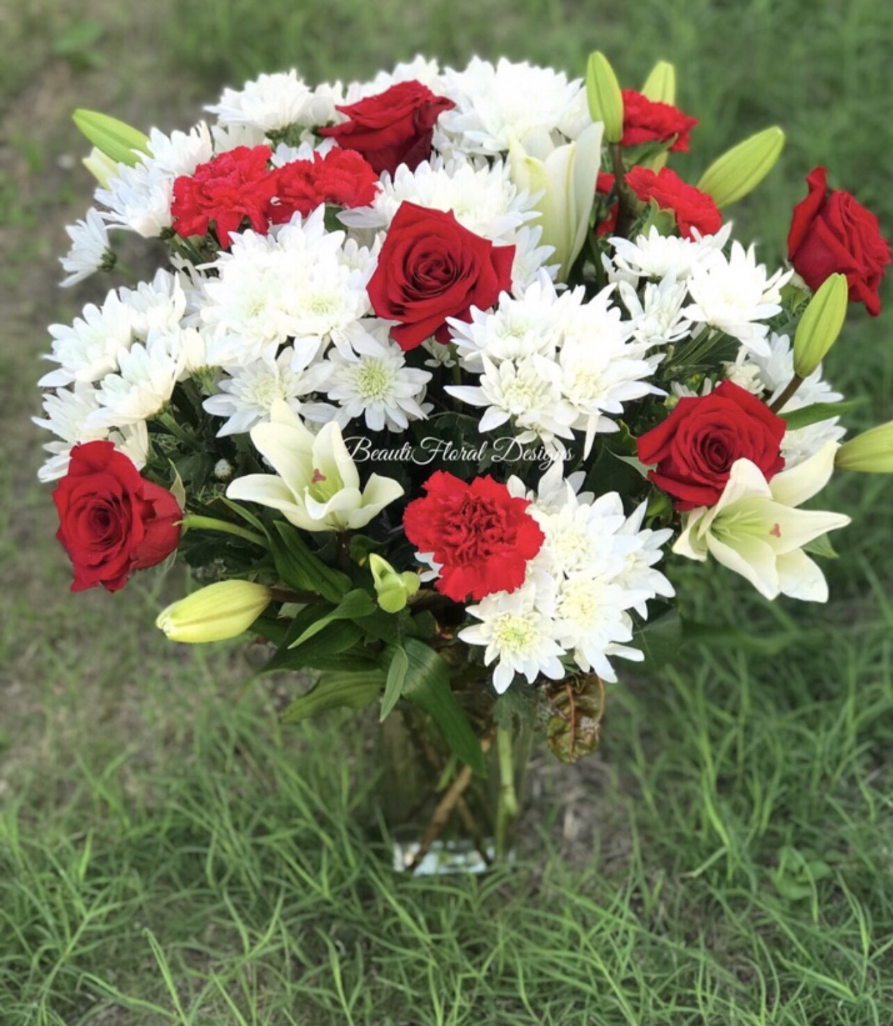 Red &amp; white vase arrangement-large