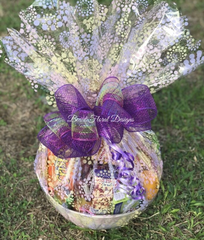 Fruit, snacks &amp; non alcoholic wine basket