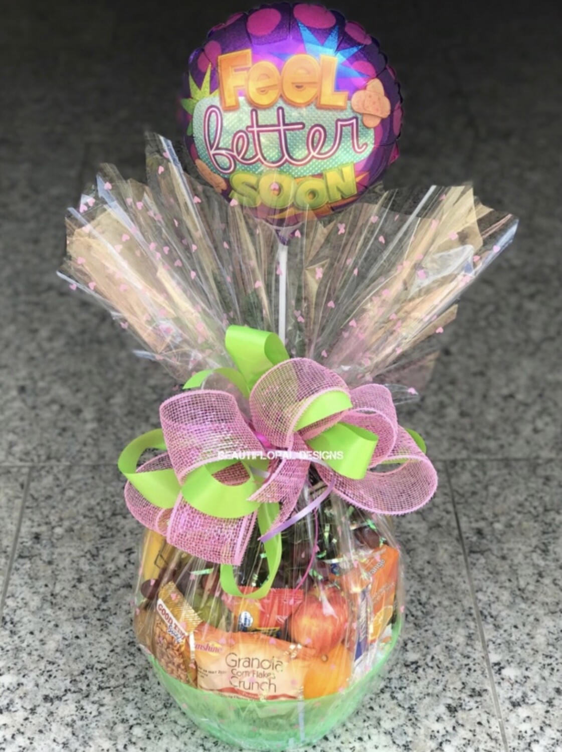 Fruit and snacks basket w/ balloon