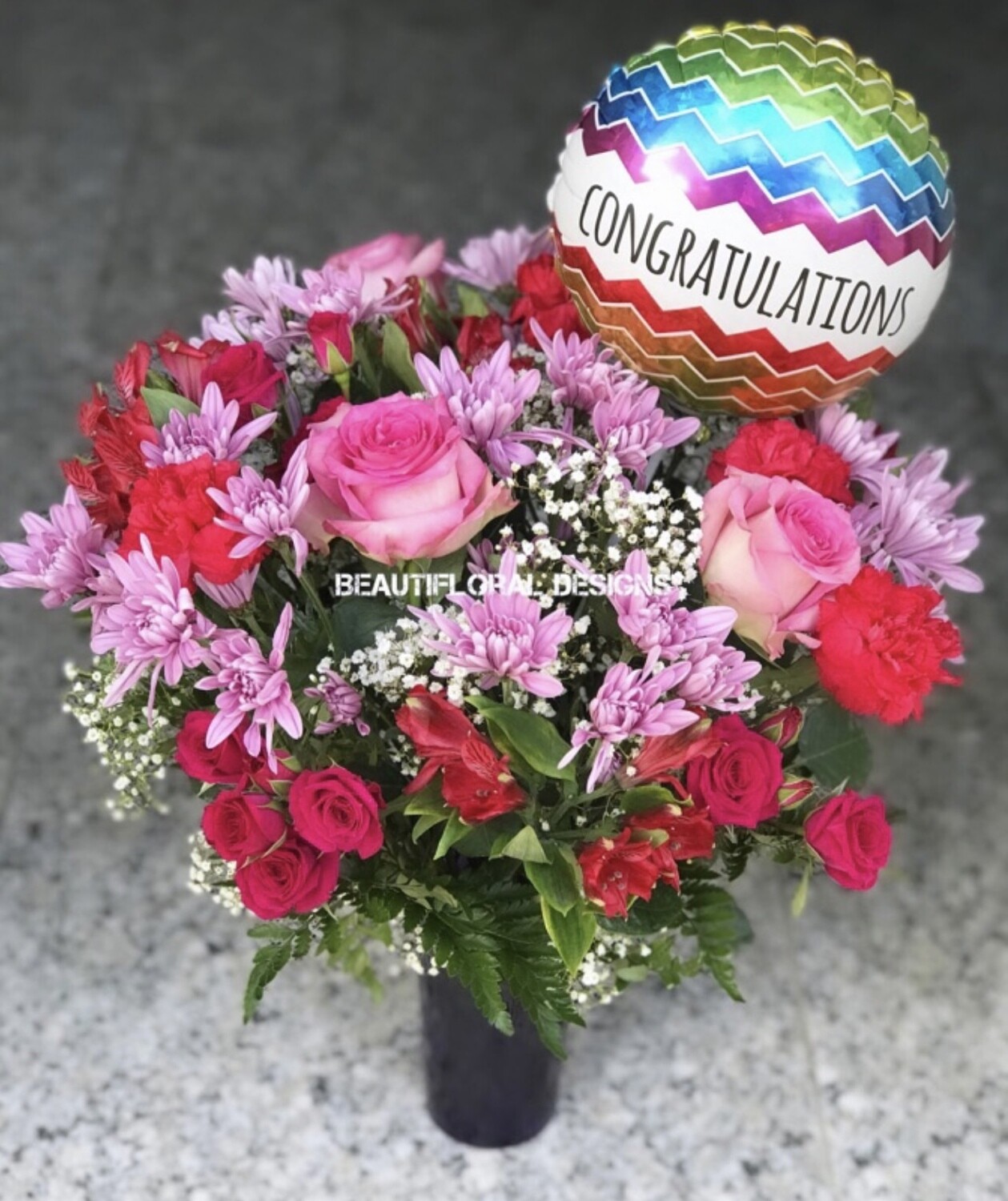Assorted vase arrangement- balloon included
