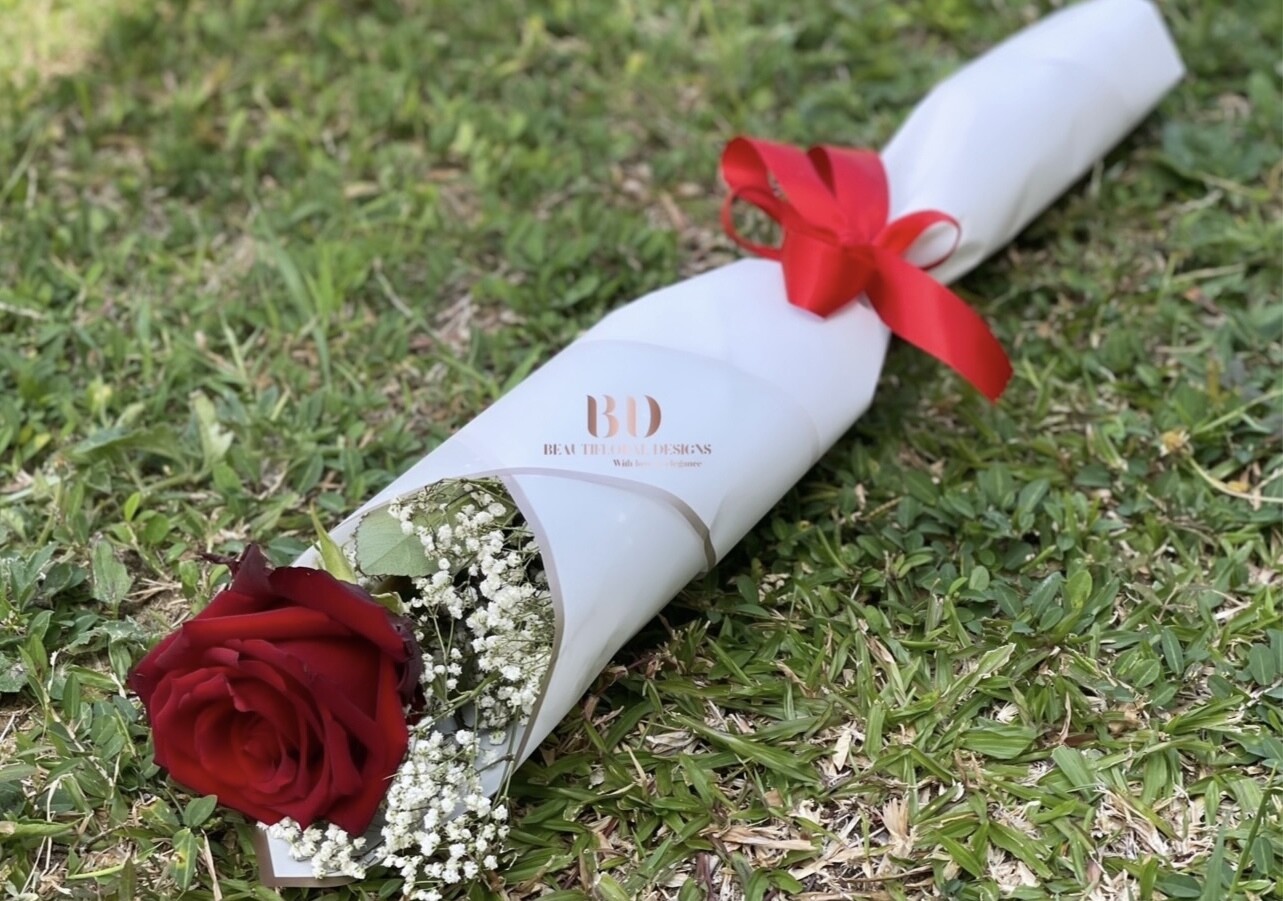 1 rose in white lux wrap