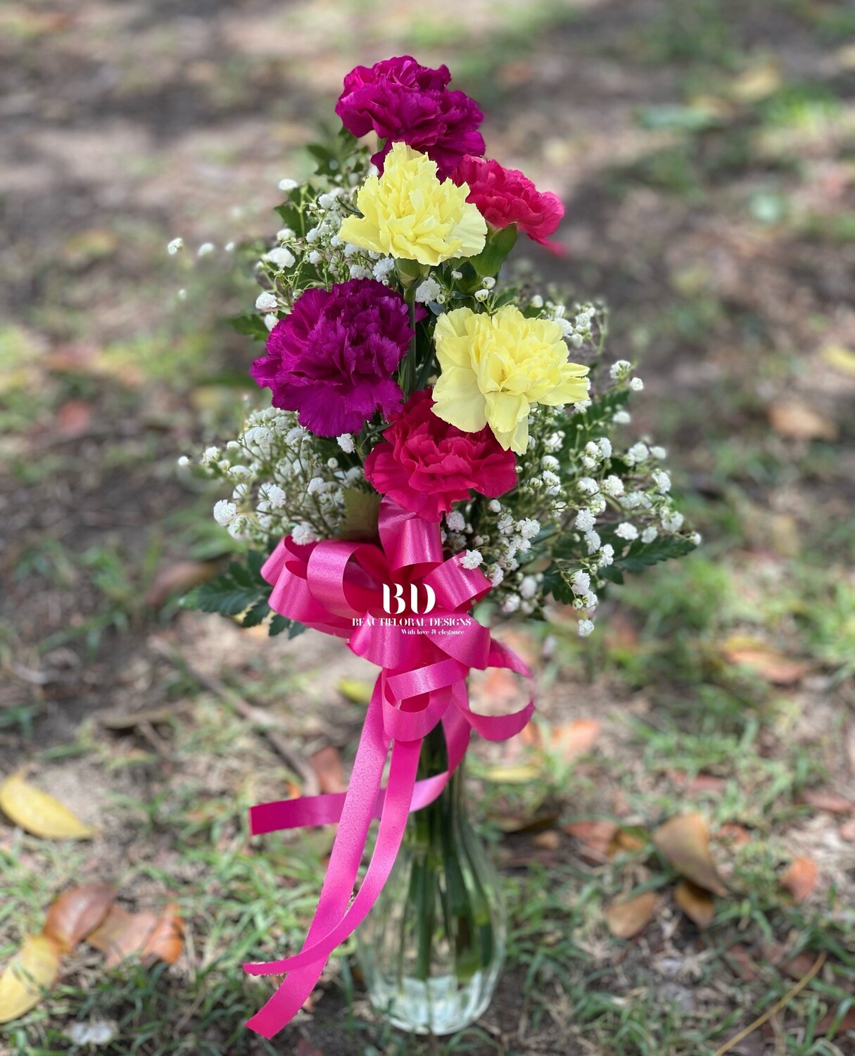 6 carnations in a vase