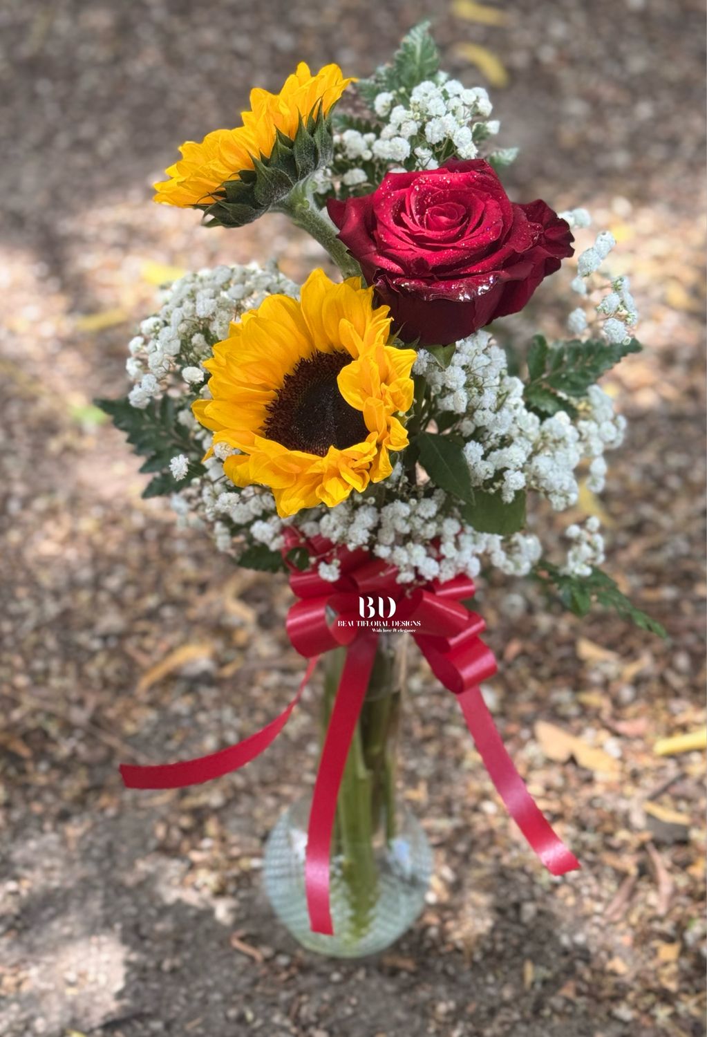Sunflowers &amp; rose vase