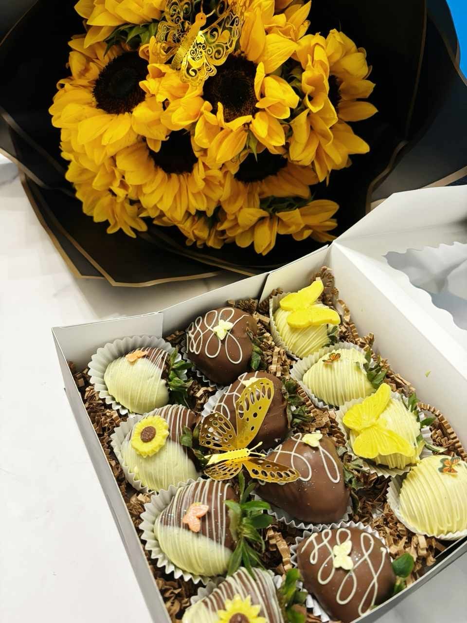 Sunflowers &amp; Chocolate Covered Strawberries