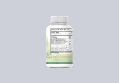 A Dietary H™ brand of dietary supplement bottle displaying Supplement Facts with active ingredients such as vitamins, antioxidants, and herbal extracts.