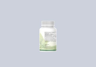 Close-up of a white Dietary H™ supplement bottle with a label detailing olive leaf extract, serving size, and nutritional information.