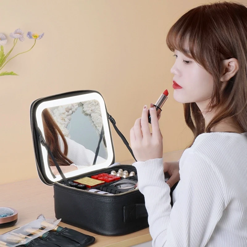 LED mirror makeup bag