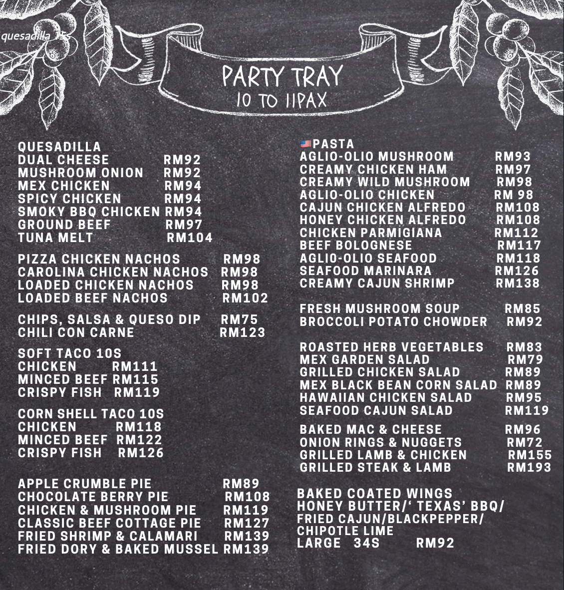Party Tray Menu