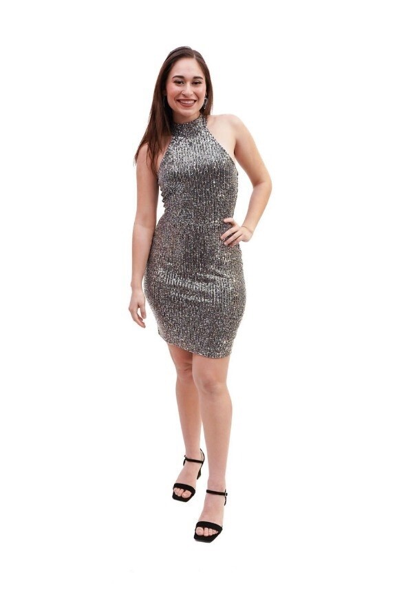 Silver Sequin dress, Size: S