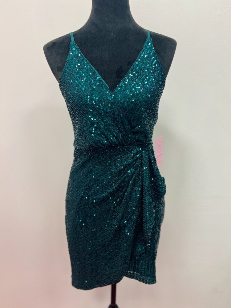BEYONCE SEQUIN EMERALD DRESS, Size: S, Color: EMERELD GREEN