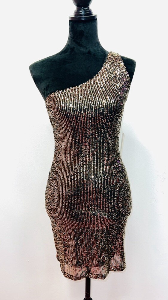GYPSY GOLD/BLACK ONE SIDED SEQUIN MINI DRESS, Size: S