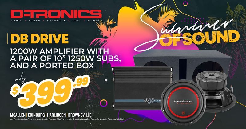 DB DRIVE - 1200W AMPLIFIER, A PAIR OF 10" 1250W SUBS, AND A PORTED BOX