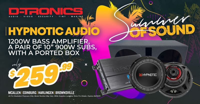 HYPNOTIC AUDIO - 1200W BASS AMPLIFIER, A PAIR OF 10" 900W SUBS, WITH A PORTED BOX