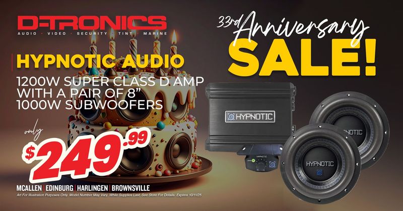 HYPNOTIC AUDIO - 1200W SUPER CLASS D AMP WITH A PAIR OF 8" 1000W SUBWOOFERS