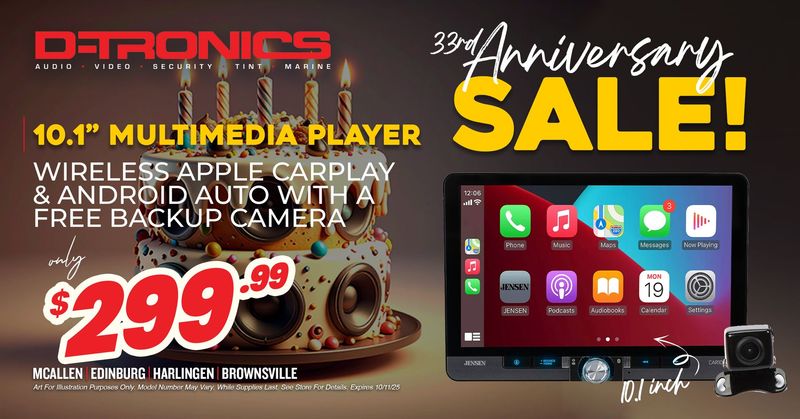 10.1" MULTIMEDIA PLAYER - WIRELESS APPLE CARPLAY AND ANDROID AUTO WITH A FREE BACKUP CAMERA