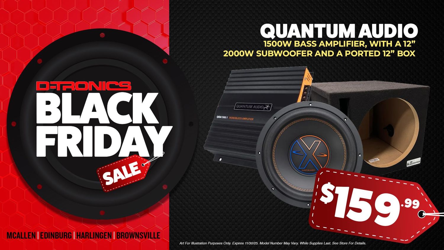 QUANTUM AUDIO - 1500W BASS AMPLIFIER, WITH A 12" 2000W SUBWOOFER AND A PORTED 12" BOX