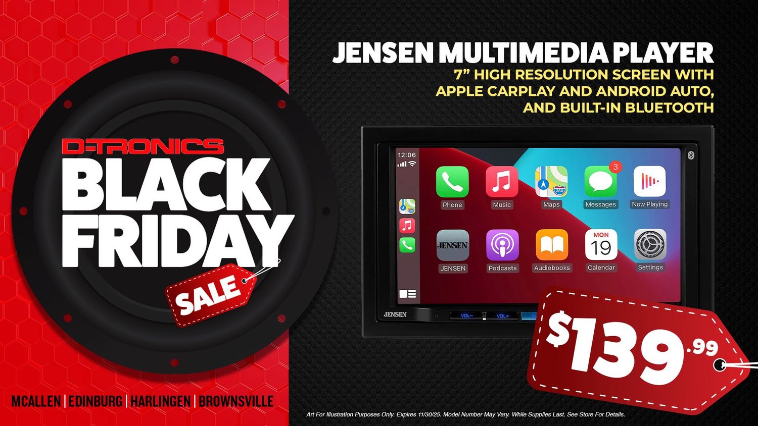 JENSEN MULTIMEDIA PLAYER - 7" HIGH RESOLUTION SCREEN WITH APPLE CARPLAY AND ANDROID AUTO, AND BUILT-IN BLUETOOTH