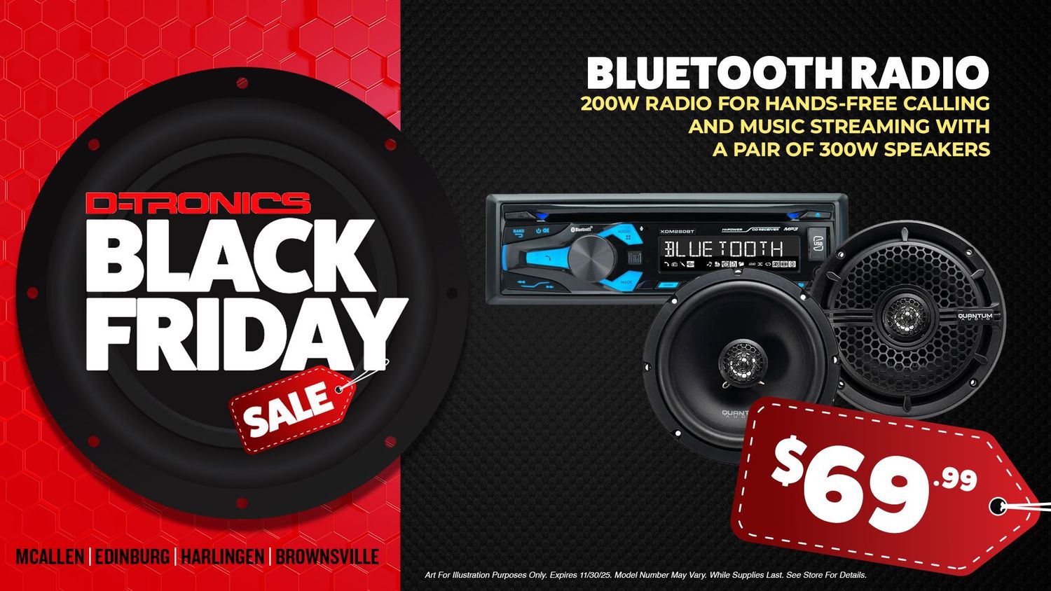 BLUETOOTH RADIO - 200W RADIO FOR HANDS-FREE CALLING AND MUSIC STREAMING WITH A PAIR OF 300W SPEAKERS