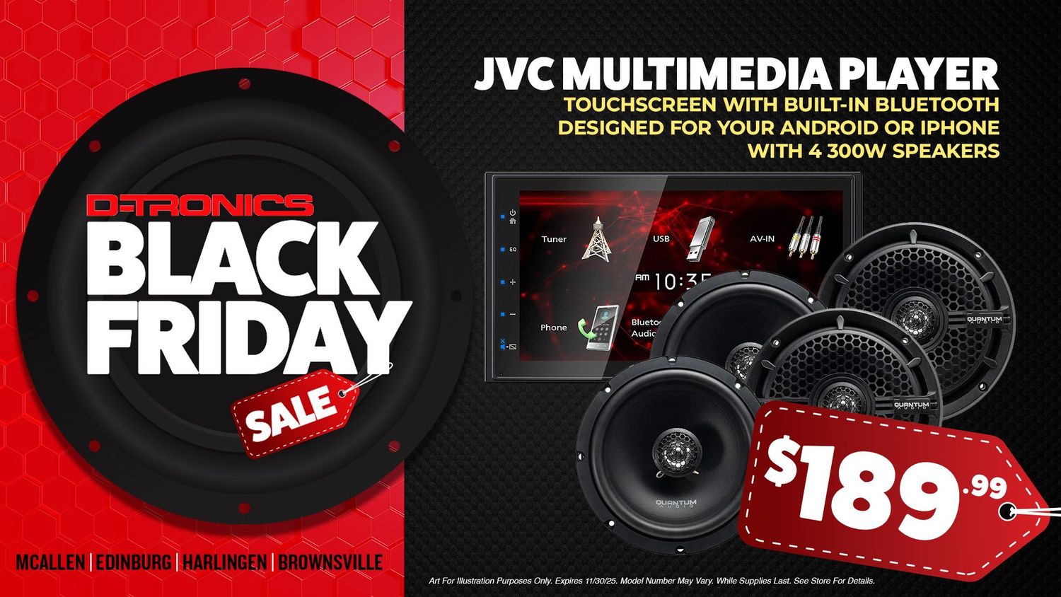 JVC MULTIMEDIA PLAYER - TOUCHSCREEN WITH BUILT-IN BLUETOOTH DESIGNED FOR YOUR ANDROID OR IPHONE, WITH 4 300W SPEAKERS