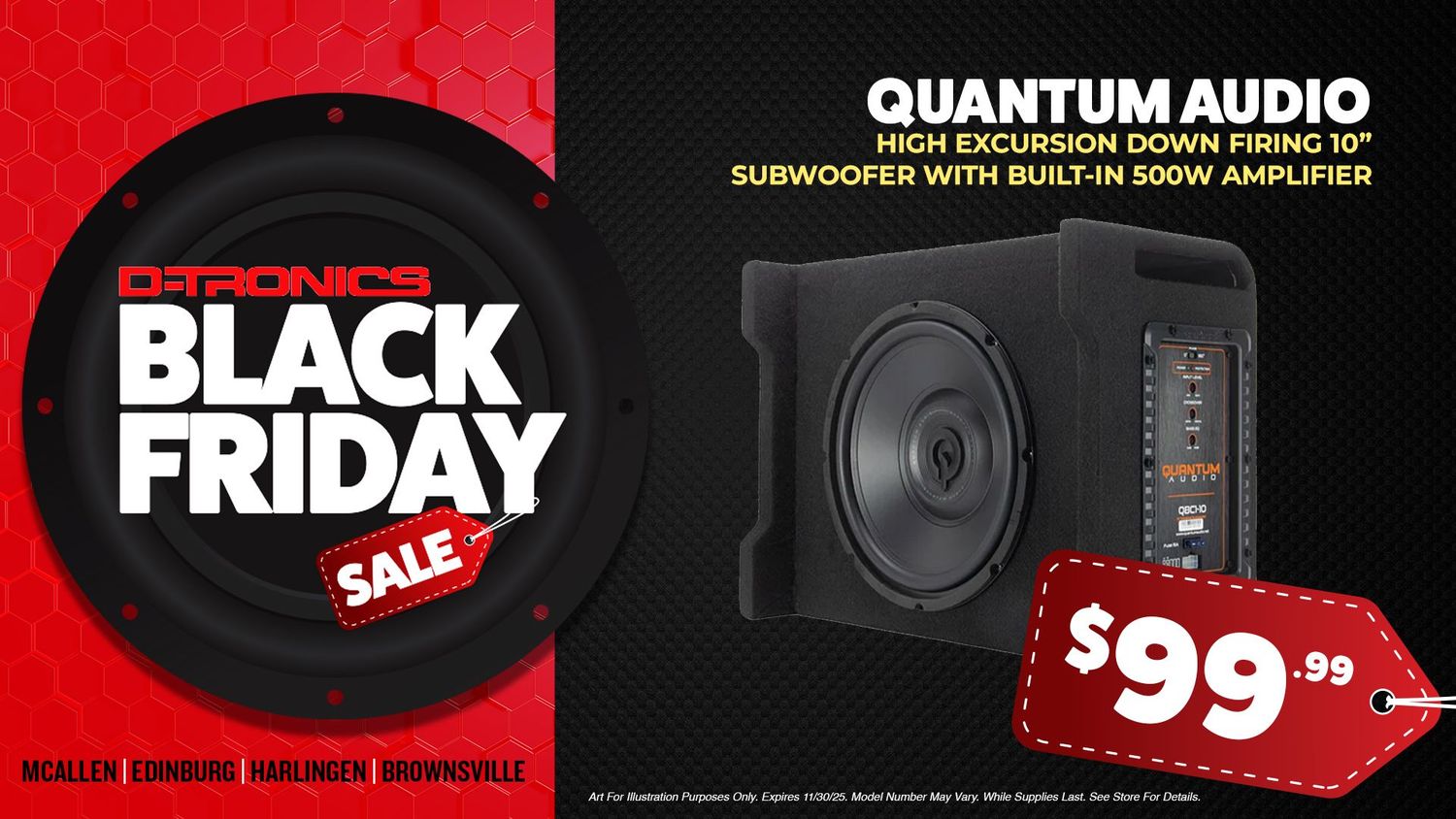 QUANTUM AUDIO - HIGH EXCURSION DOWN FIRING 10" SUBWOOFER WITH BUILT-IN 500W AMPLIFIER