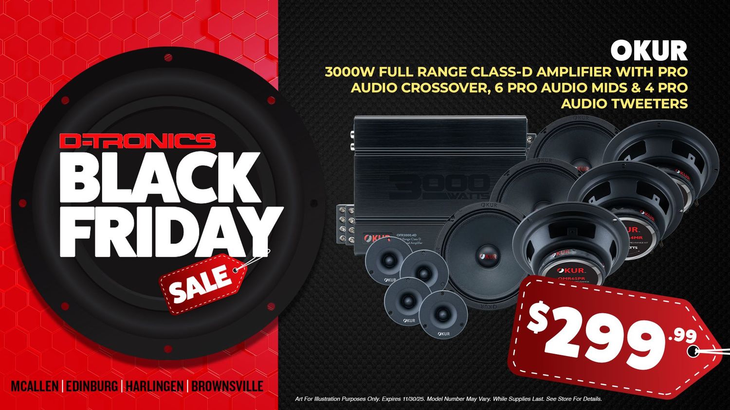 OKUR - 3000W FULL RANGE CLASS-D AMPLIFIER WITH PRO AUDIO CROSSOVER, 6 PRO AUDIO MIDS AND 4 PRO AUDIO TWEETERS