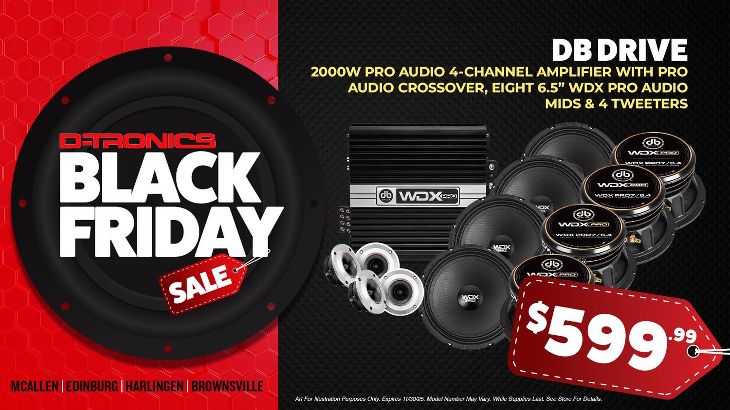 DB DRIVE - 2000W PRO AUDIO 4-CHANNEL AMPLIFIER WITH PRO AUDIO CROSSOVER, EIGHT 6.5" WDX PRO AUDIO MIDS AND 4 TWEETERS