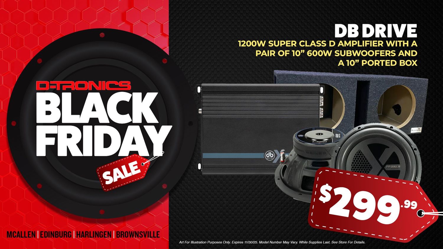 DB DRIVE - 1200W SUPER CLASS D AMPLIFIER WITH A PAIR OF 10" 600W SUBWOOFERS AND A 10" PORTED BOX