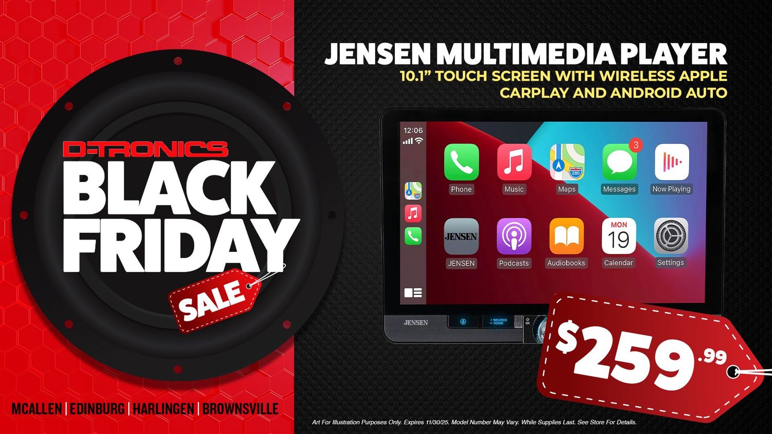 JENSEN MULTIMEDIA PLAYER - 10.1" TOUCH SCREEN WITH WIRELESS APPLE CARPLAY AND ANDROID AUTO