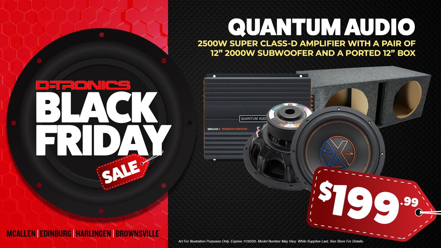 QUANTUM AUDIO - 2500W SUPER CLASS D AMPLIFIER WITH A PAIR OF 12" 2000W SUBWOOFER AND A PORTED 12" BOX