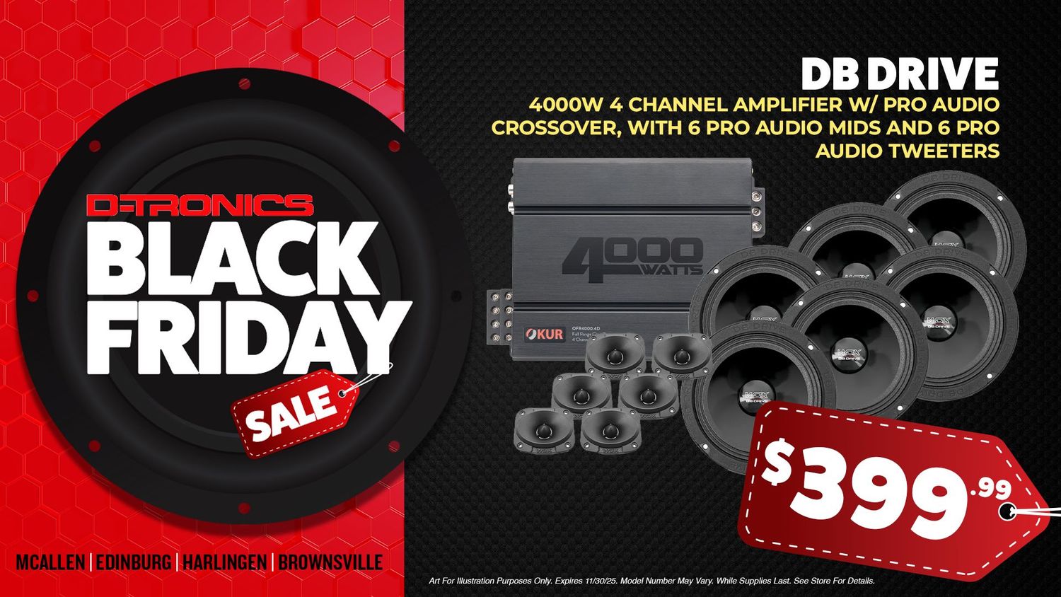 DB DRIVE - 4000W 4 CHANNEL AMPLIFIER WITH PRO AUDIO CROSSOVER, WITH 6 PRO AUDIO MIDS AND 6 PRO AUDIO TWEETERS