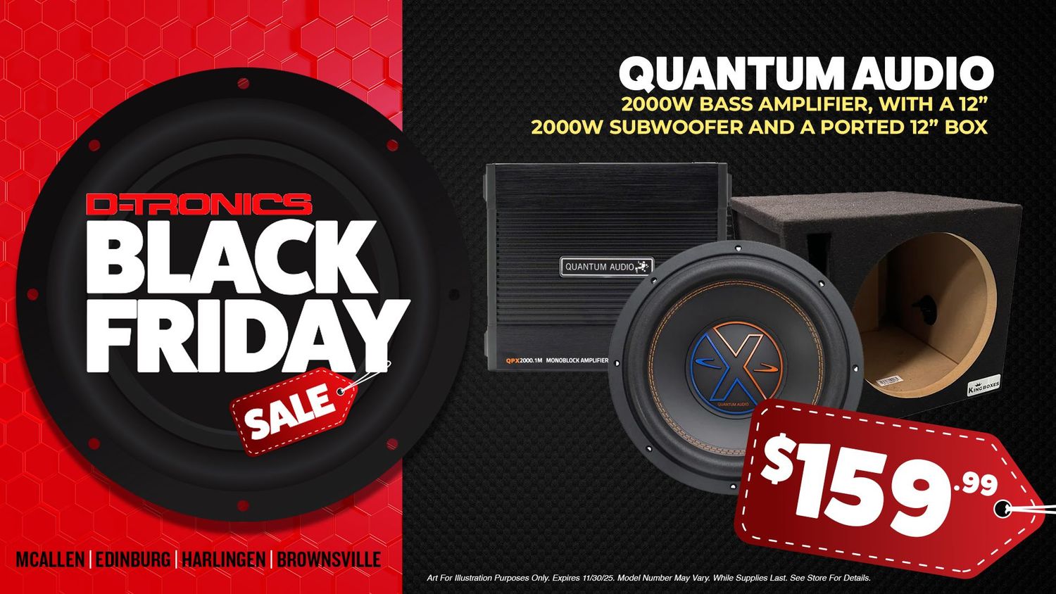 QUANTUM AUDIO - 2000W BASS AMPLIFIER, WITH A 12" 2000W SUBWOOFER AND A PORTED 12" BOX