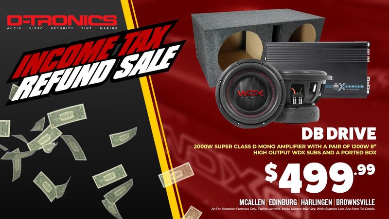 DB DRIVE - 2000W SUPER CLASS D MONO AMPLIFIER WITH A PAIR OF 1200W 8" HIGH OUTPUT WDX SUBS AND A PORTED BOX